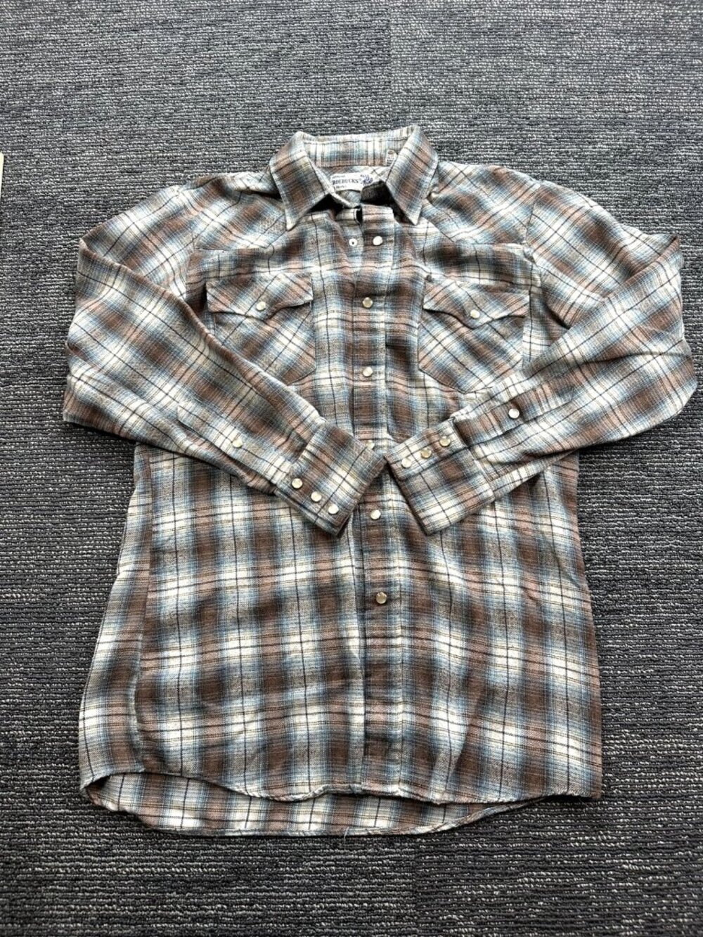 Genuine Roebucks Mens 15-15.5 Plaid Flannel Western Pearl Snap Shirt Vintage